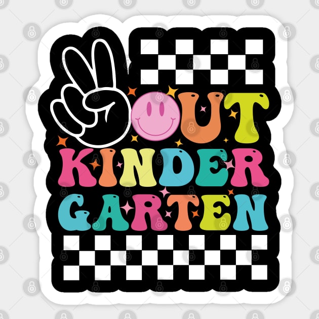 Peace Out Kindergarten, Last Day of School, End of School, Retro Wavy Text, Dots Doodle Sticker by GreenSpaceMerch